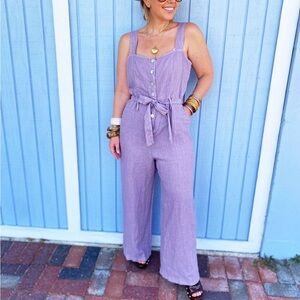 Made in Italy Linen Button-Down Jumpsuit